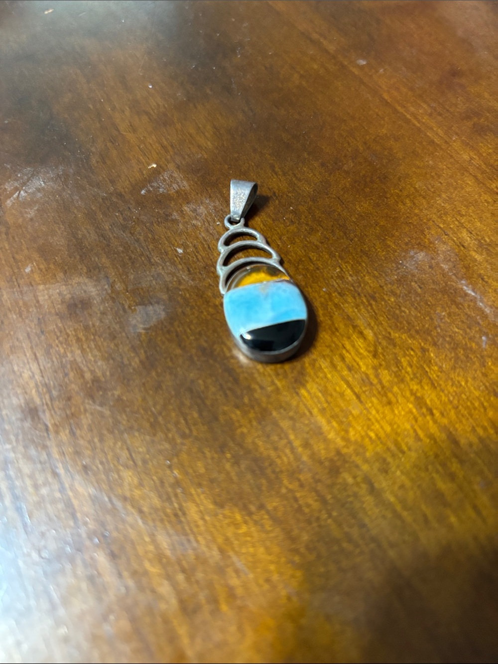 Sterling Silver Blue and Black Inlay Teardrop Pendant